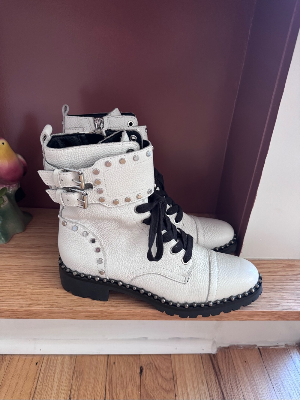 Sam Edelman Jennifer Leather Studded Lug Sole Lace Up Combat Boots Size 6.5